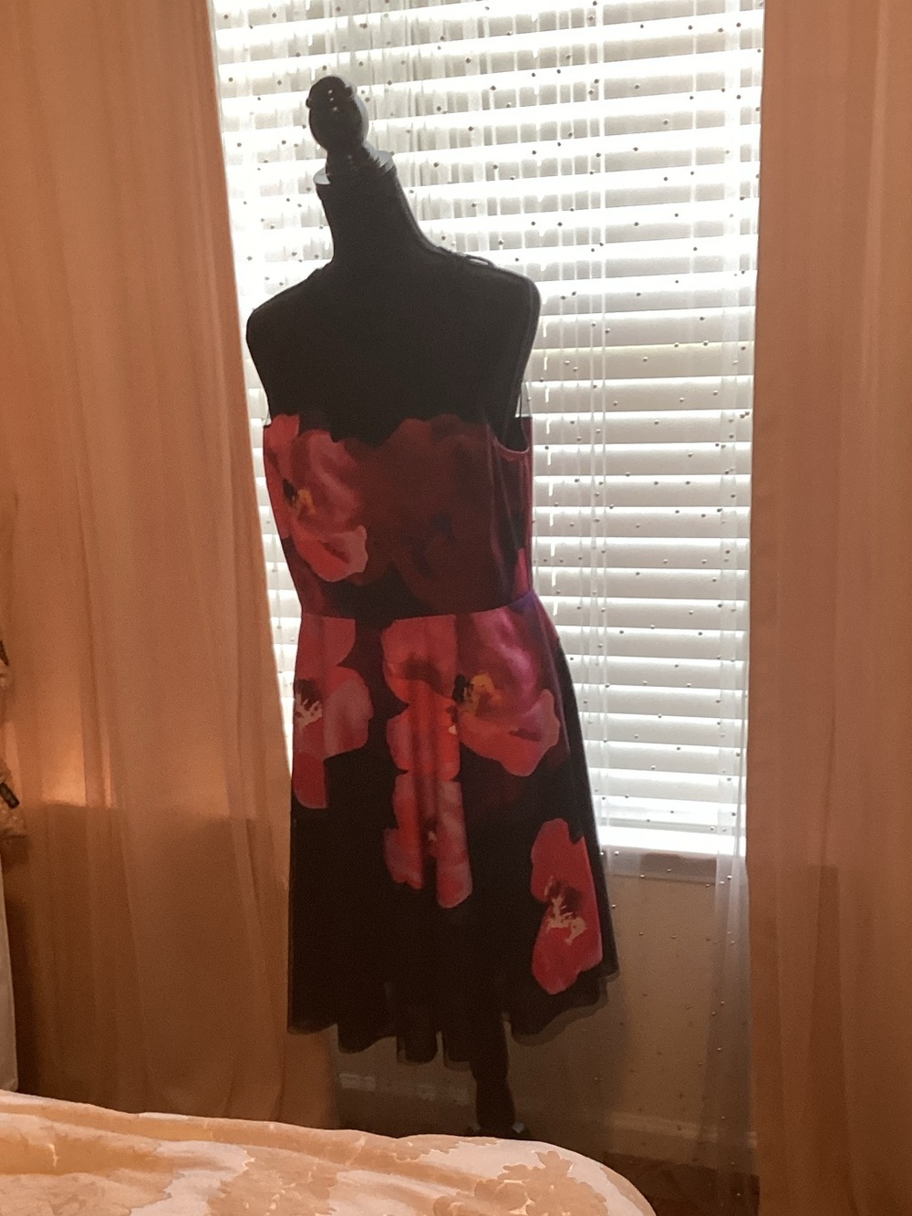 Badgley Mischka Black Dress with Pink Floral Print